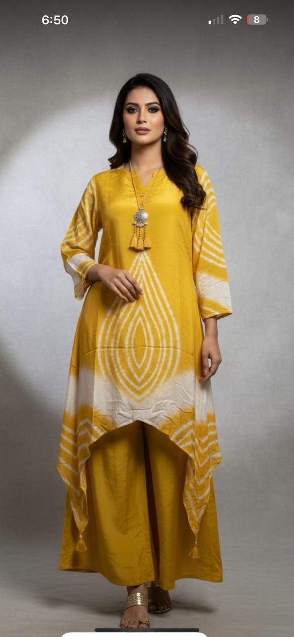 Ivory Ajrakh Floral Kurta Set