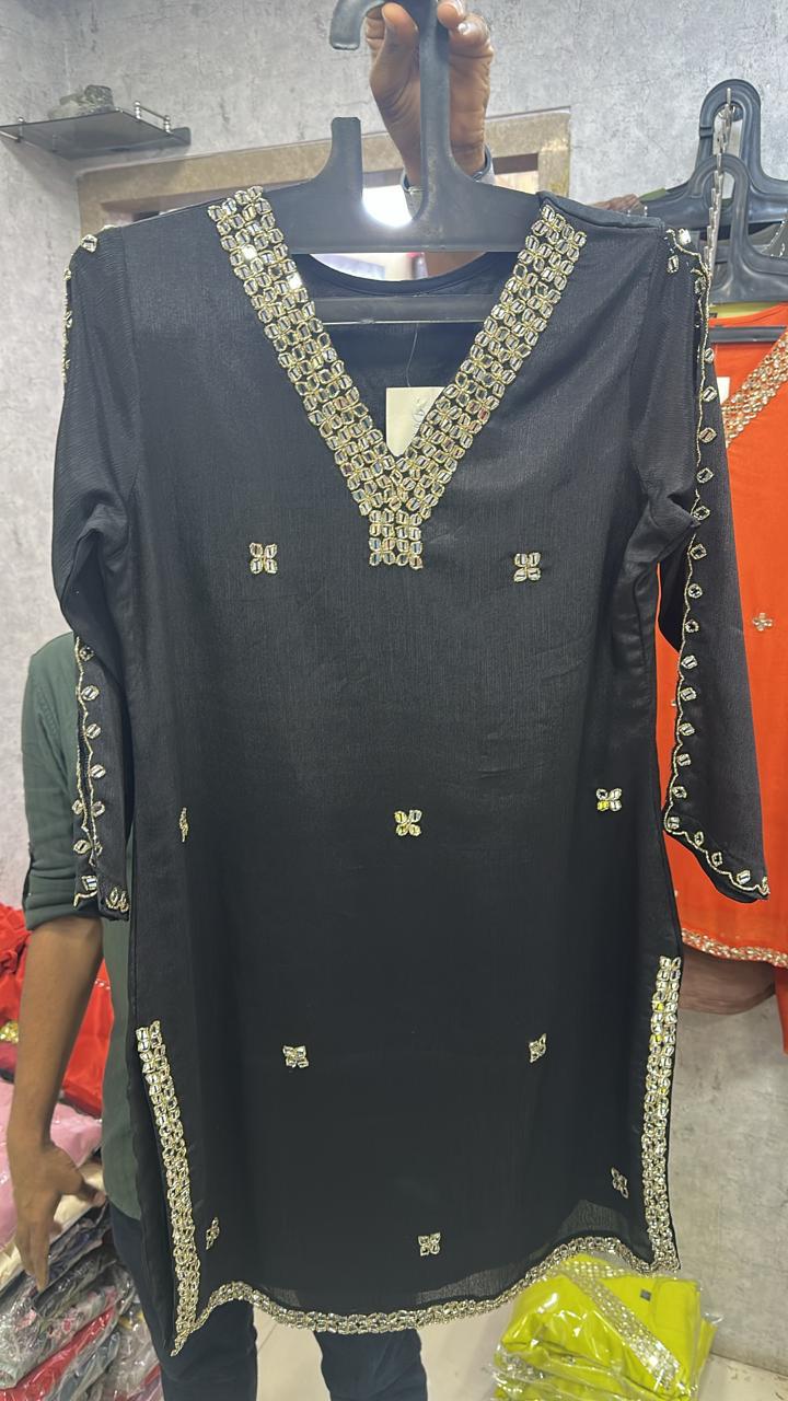 Rust Zari Neck Kurta Set